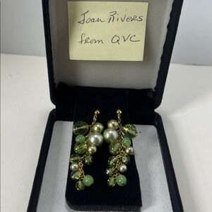 Joan Rivers Elegant Green and Gold Dangle Earrings
